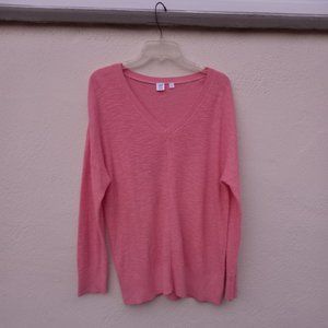 Pink 100% Cotton V Neck Sweater Size XL Eco Friendly Balletcore Spring